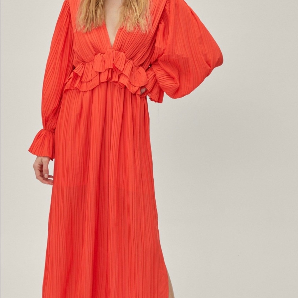 Bright Coral Plunge V- Neck Dress